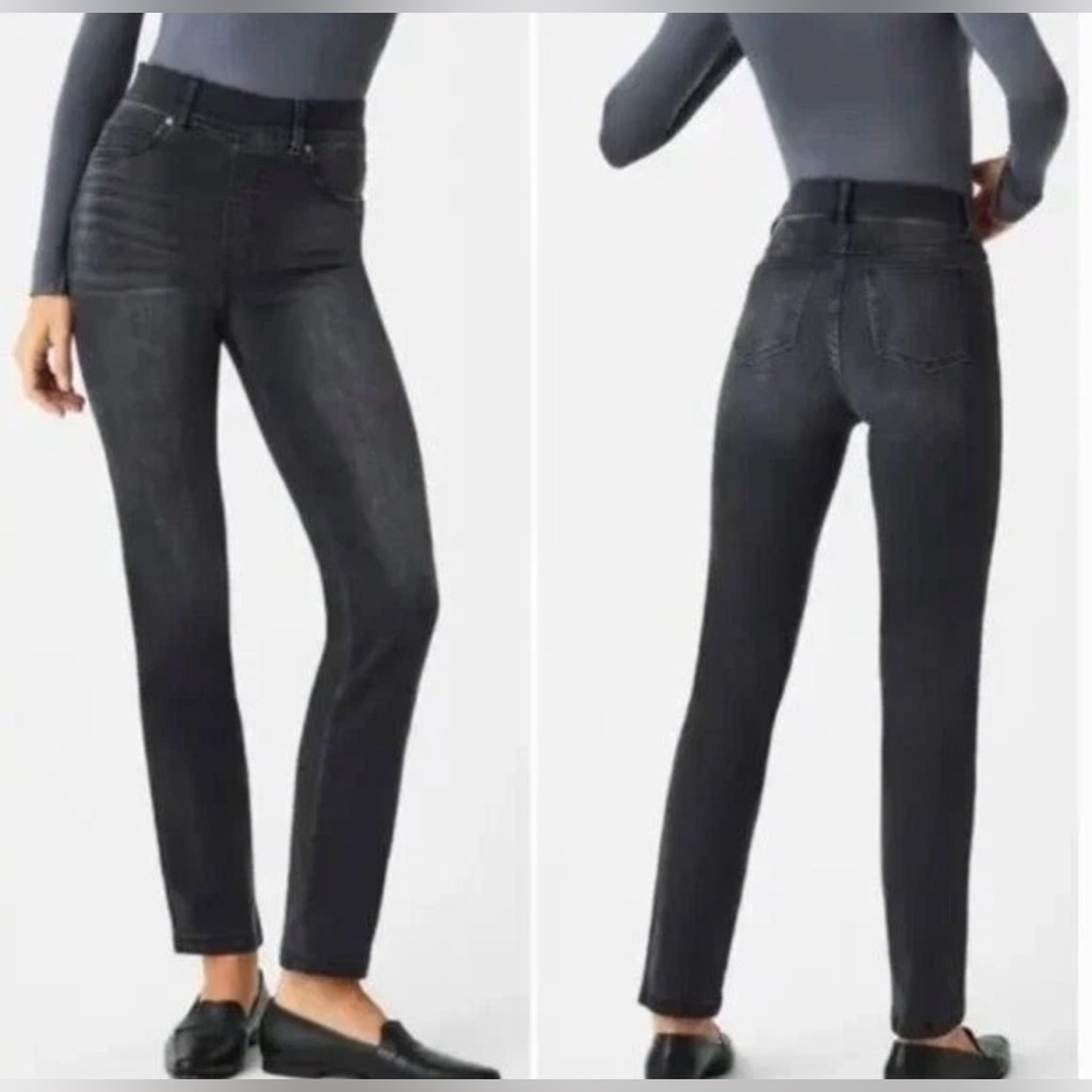 Spanx Black Wash Straight Leg Jeans Size Medium Petite